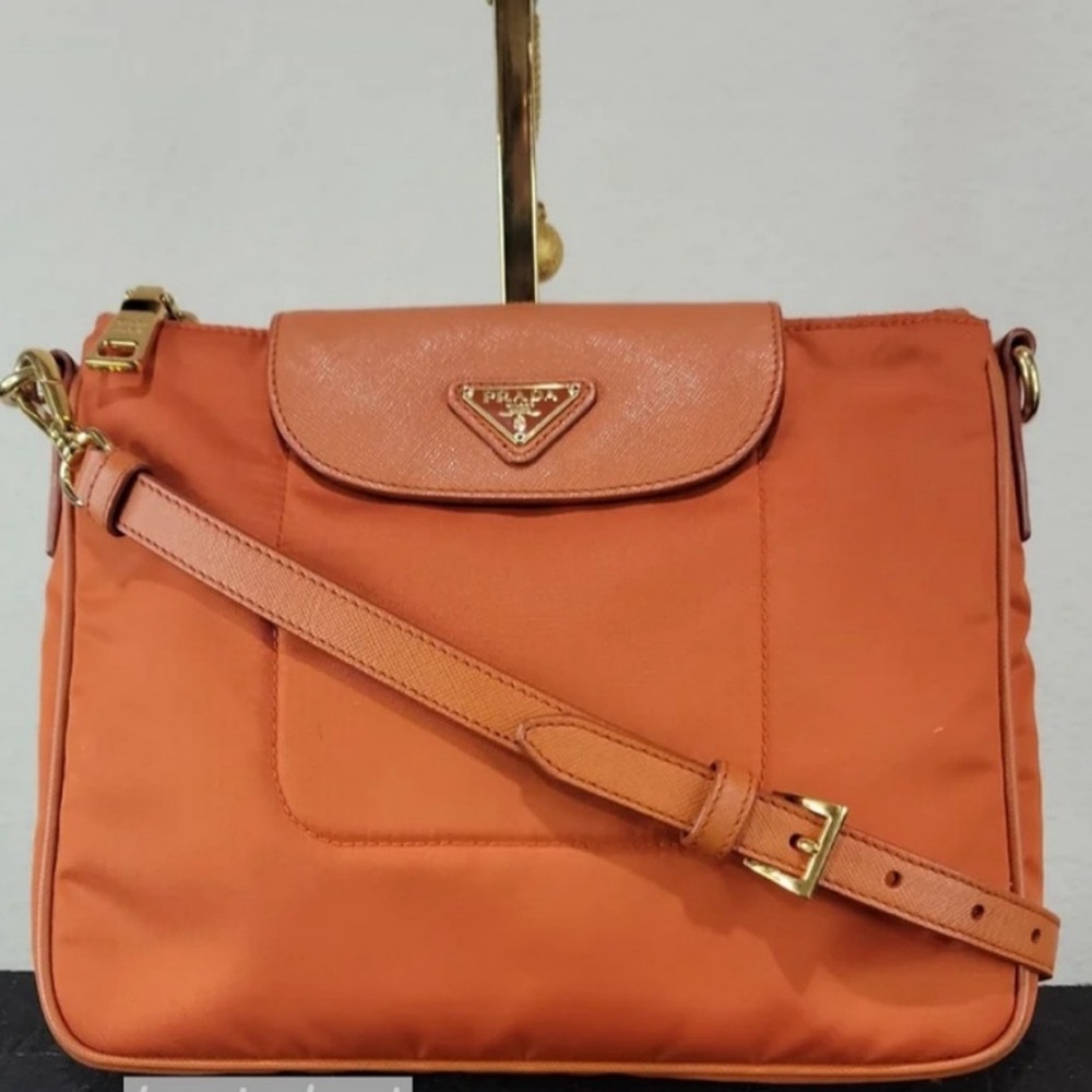 PRADA Saffiano Trimmed Tessuto Nylon shoulder bag